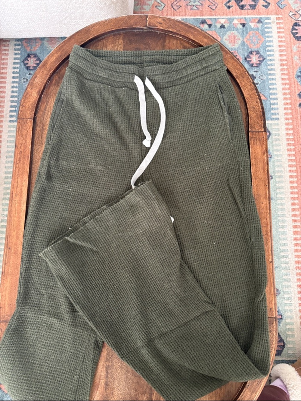 American Eagle Outfitters Olive Green Waffle Knit wide leg sweats